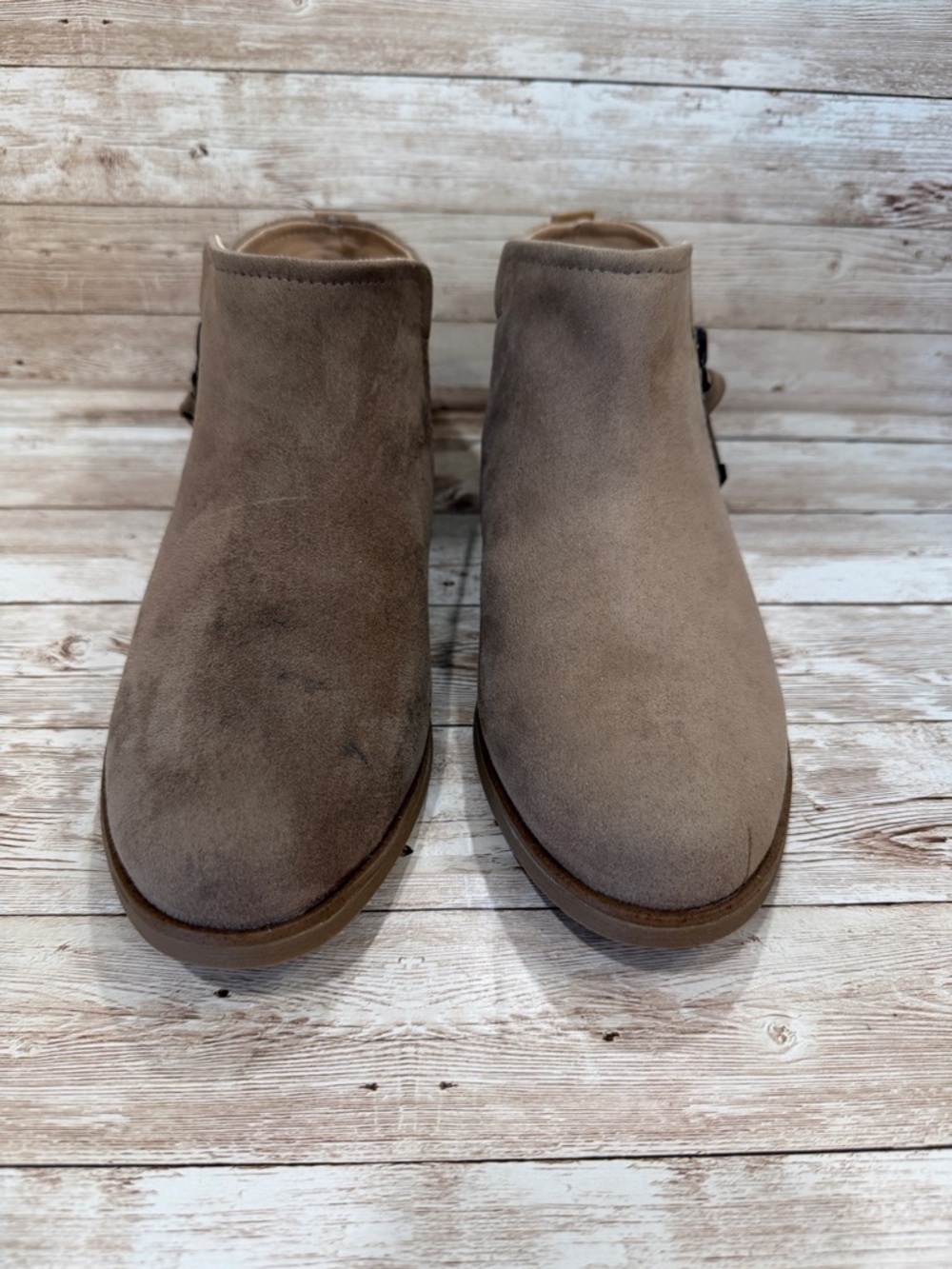Dr. Scholl's Taupe Suede Ankle Booties with Buckle Detail Size 6 NEW